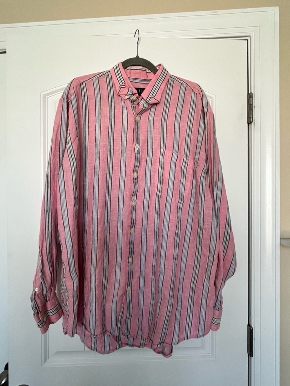 MINE Linen Pink Striped Long-Sleeve Button Down Shirt‎ XL